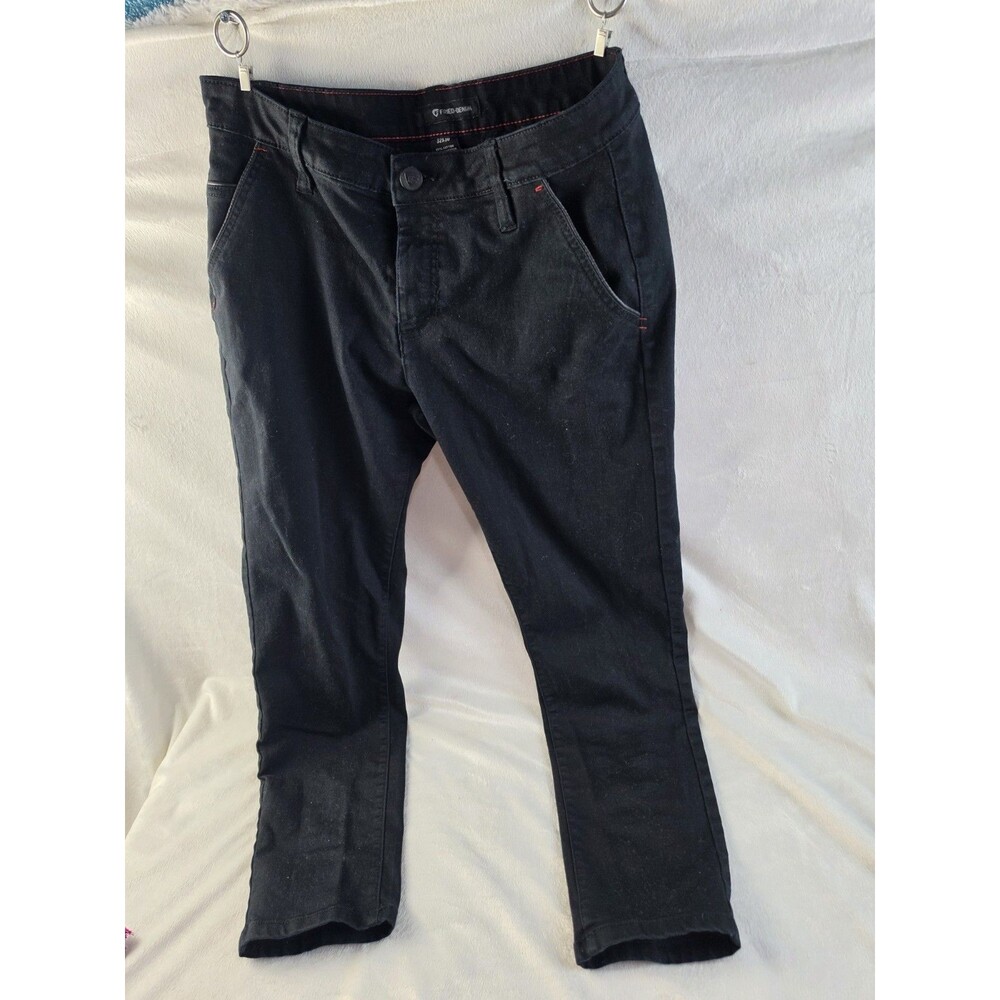 Black Stretch Twill Chino Slim/Straight Pants with Red Accent Stitching